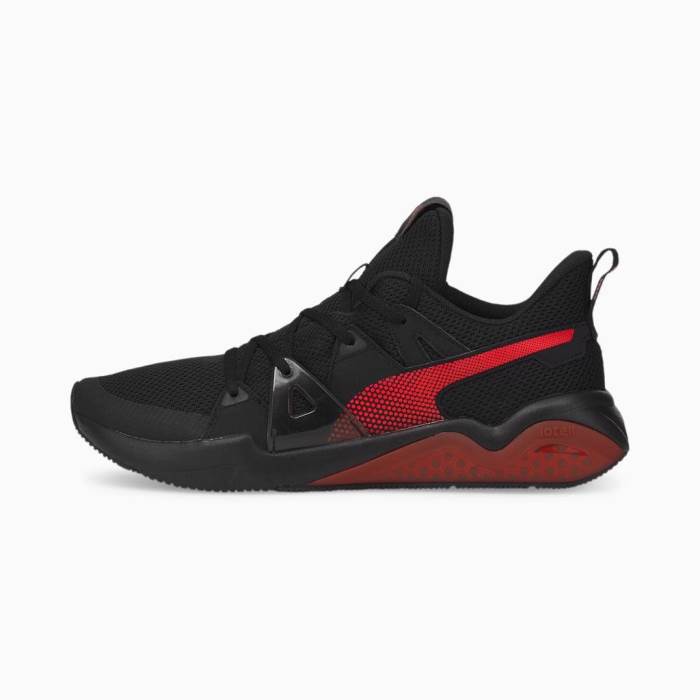 Puma Mens Cell Fraction Mesh Black-High Risk Red Running Shoe 
