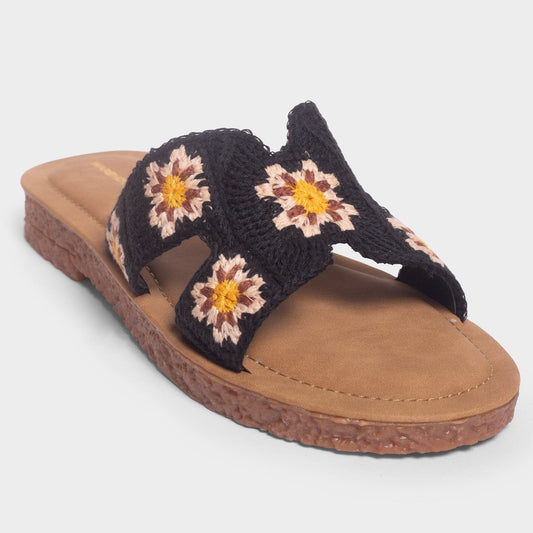 Women Fabric Floral Embroidered Slides