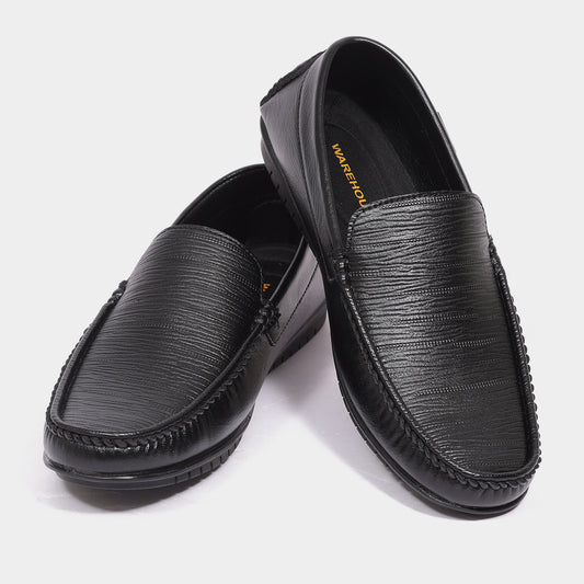 Textured Leather Slip-On Loafers for Men