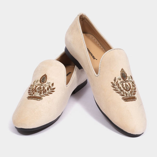 Cream Traditional Wedding Mojari for Men