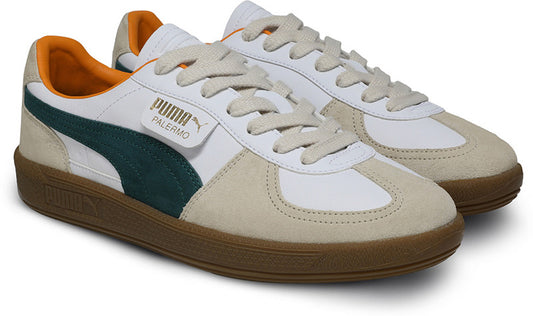 Puma Palermo Sneakers – White, Emerald & Gum Sole | Men's Retro Suede Low-Top Shoes