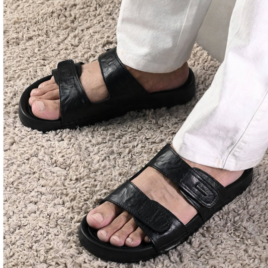 ZILLIONAIRE Men's Double Velcro Premium Comfort Slides