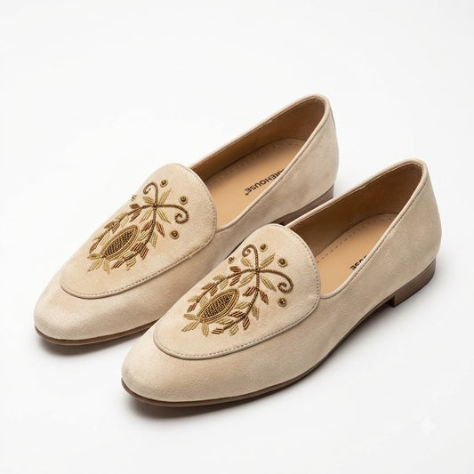 Cream Embroidered Traditional Mojari for Men