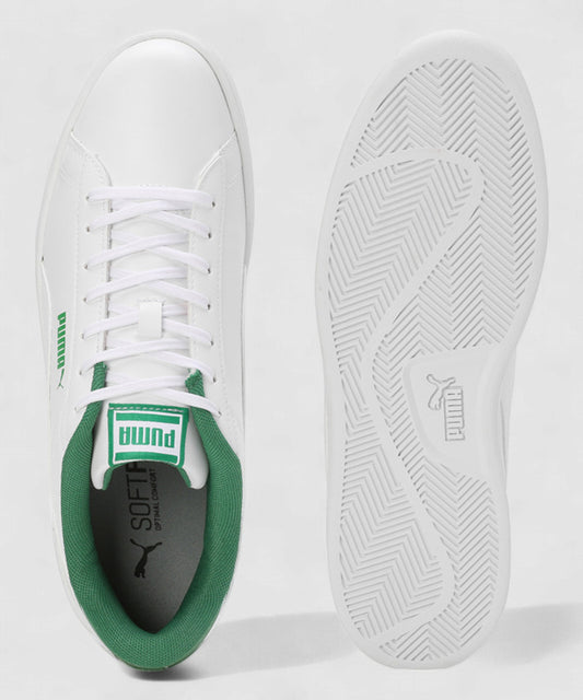 Puma Smash v2 Sneakers – White & Green | Men's Low-Top Lace-Up Court Shoes