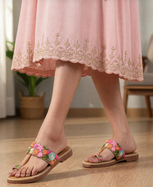 Women's Multicolour Floral Kadhai Toe Ring – Festive Sliders