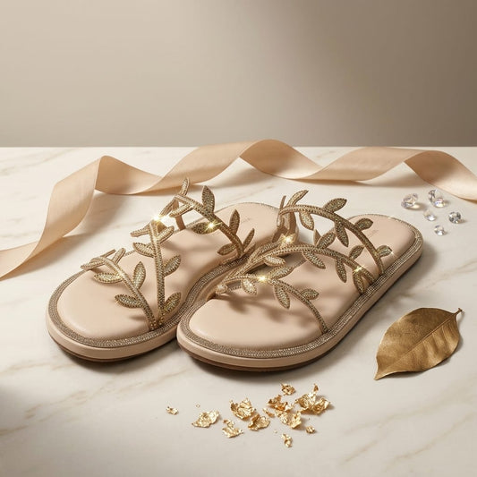 Leaf-Embellished Flats for Women
