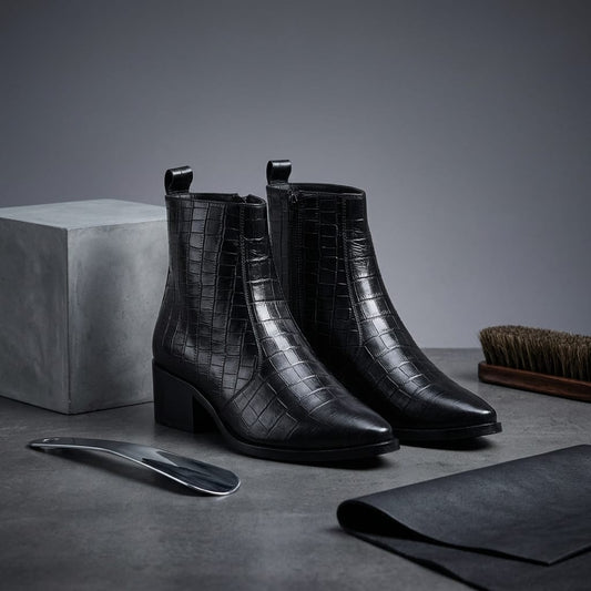 Crocodile Texture Zip-Up Ankle Boots