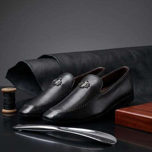 Zillionaire Black Leather Partywear Loafer for Men