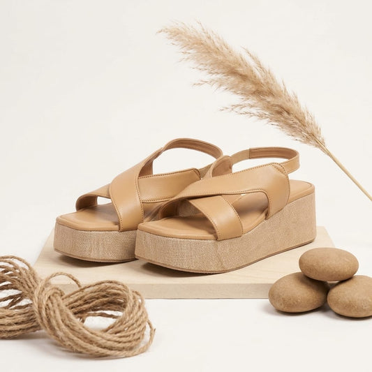 Lotus Beige Flatform Slip Sandal for Women