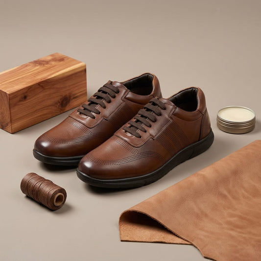 Tan Lace Up Round Toe Shoe for Men