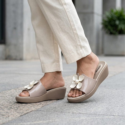 Flower Buckle Wedge Sandal for Women