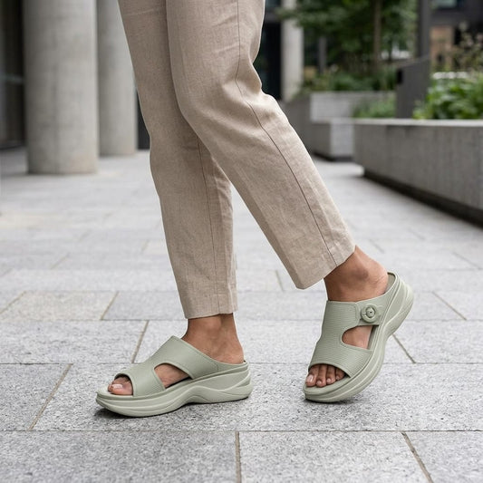 Round Buckle Rubber Slide for Women