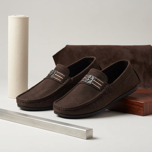 Buckle Closure Brown Loafer for Men