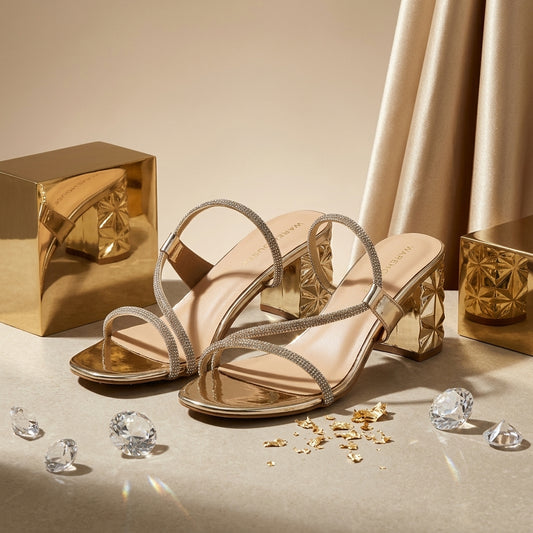 Crystal Strappy Block Heels for Women