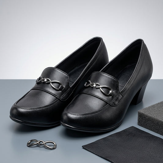 Classic Black Chain Accent Office Loafer for Women