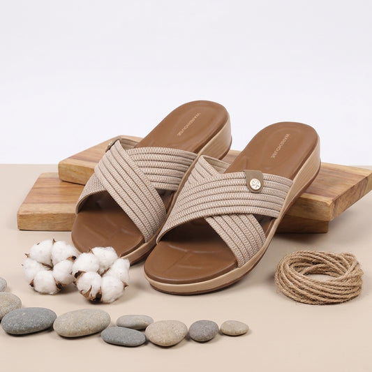 Cross-Strap Woven Wedge Slides for Women