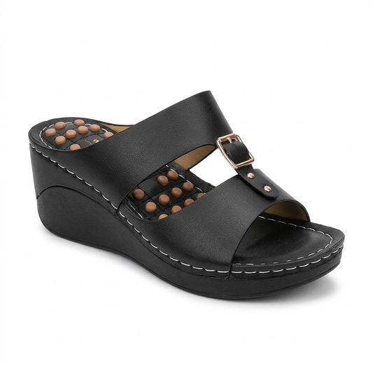 Wedge Slip-On Sandals for Women with Massage Footbed & Buckle