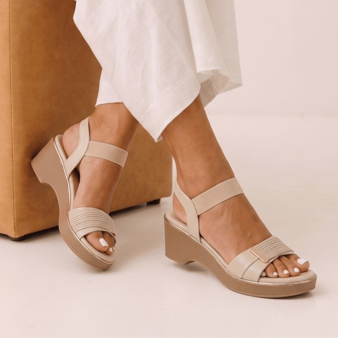 Mid Heel Sandal for Women with Elastic Belt