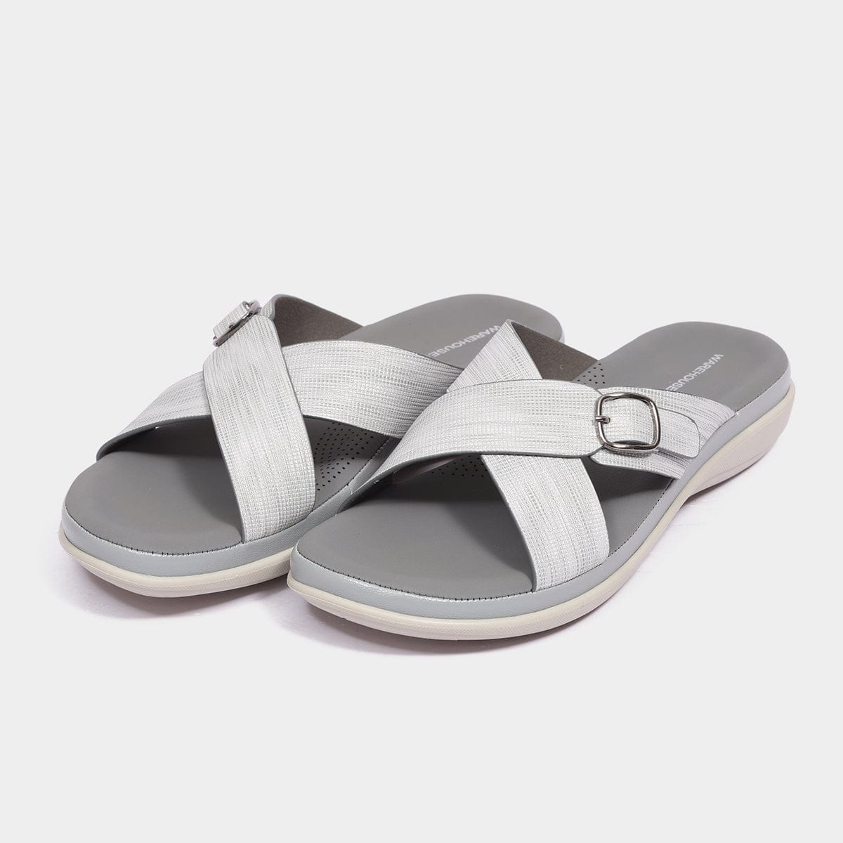 Grey Cross Strap Slider for Women