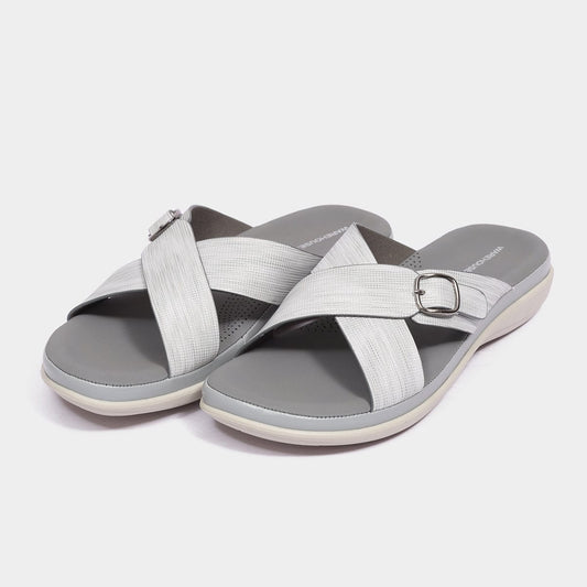 Riviera Cross Strap Grey Flat Slider for Women