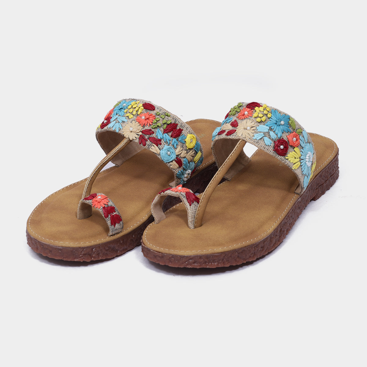 Multicolour Floral Kadhai Toe Ring – Festive Sliders for Women