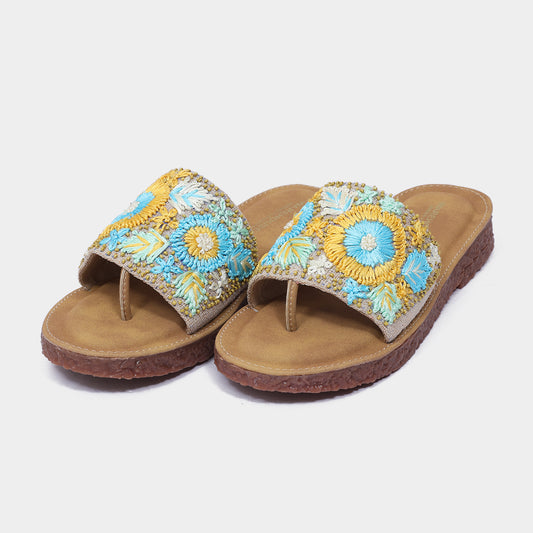 Floral Kadhai Slider – Festive Toe Ring Flats for Women