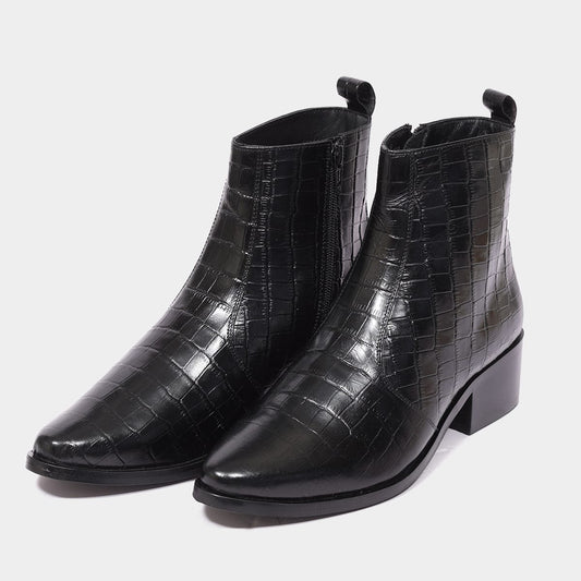 Crocodile Texture Zip-Up Ankle Boots