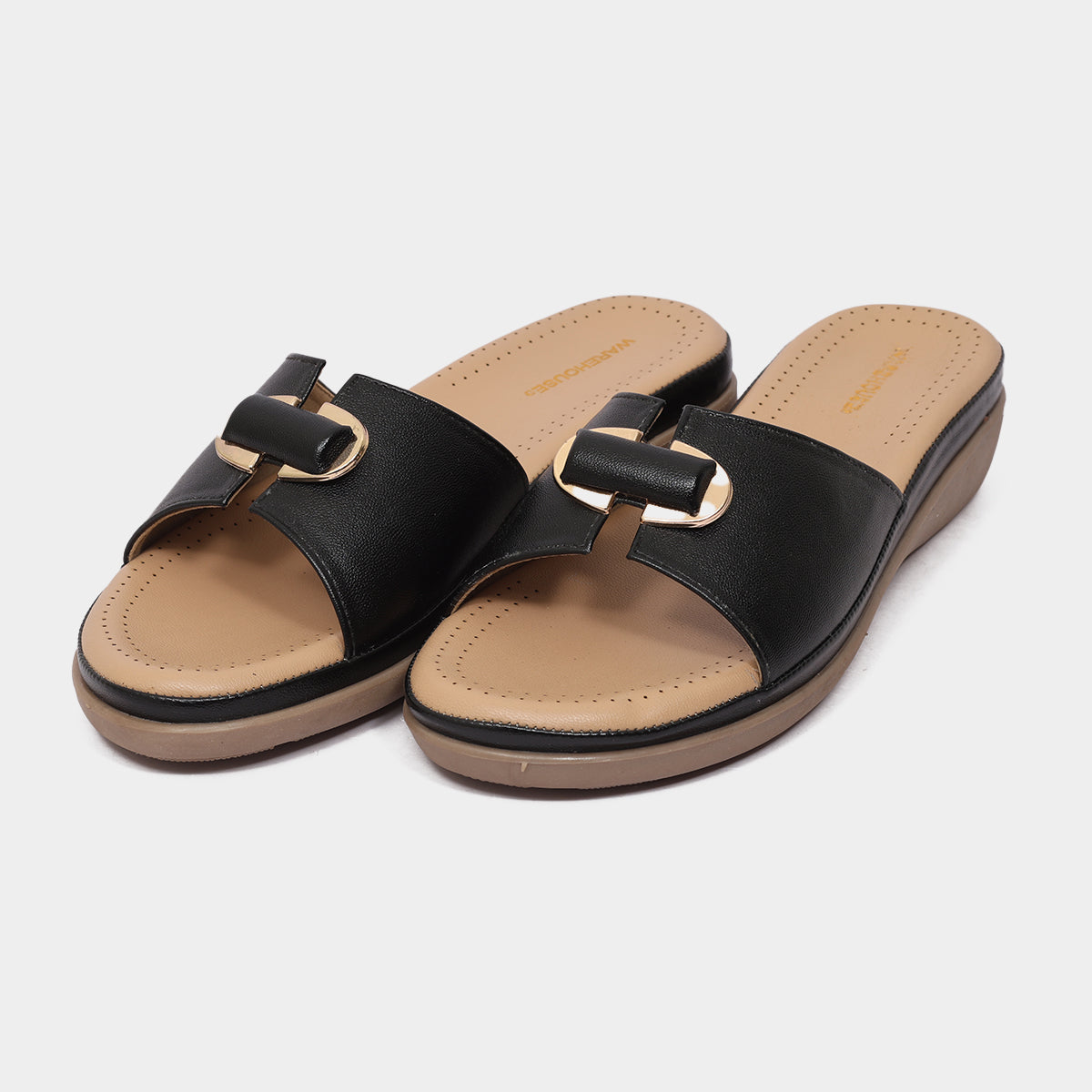 Premium Wedge Sliders for Women with Gold Chain Buckle