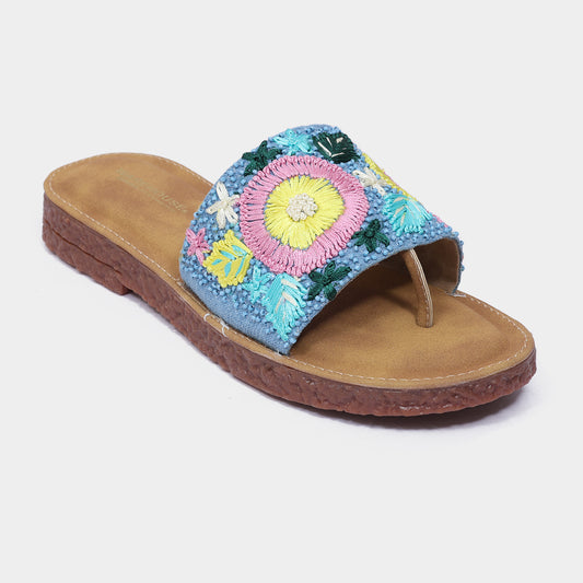 Floral Embroidered Toe Ring Sandals – Handcrafted Flat Slides