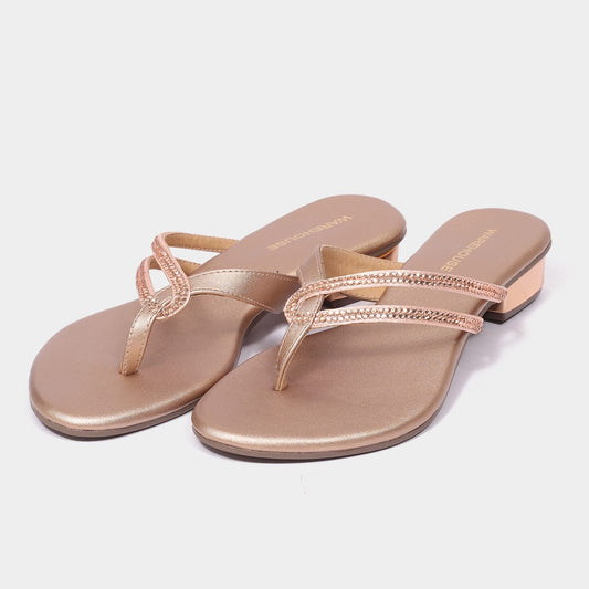 Diamante Strap Block Heel Thong Sandals for Women