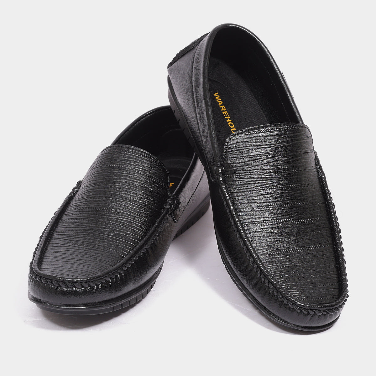 Textured Leather Slip-On Loafers for Men