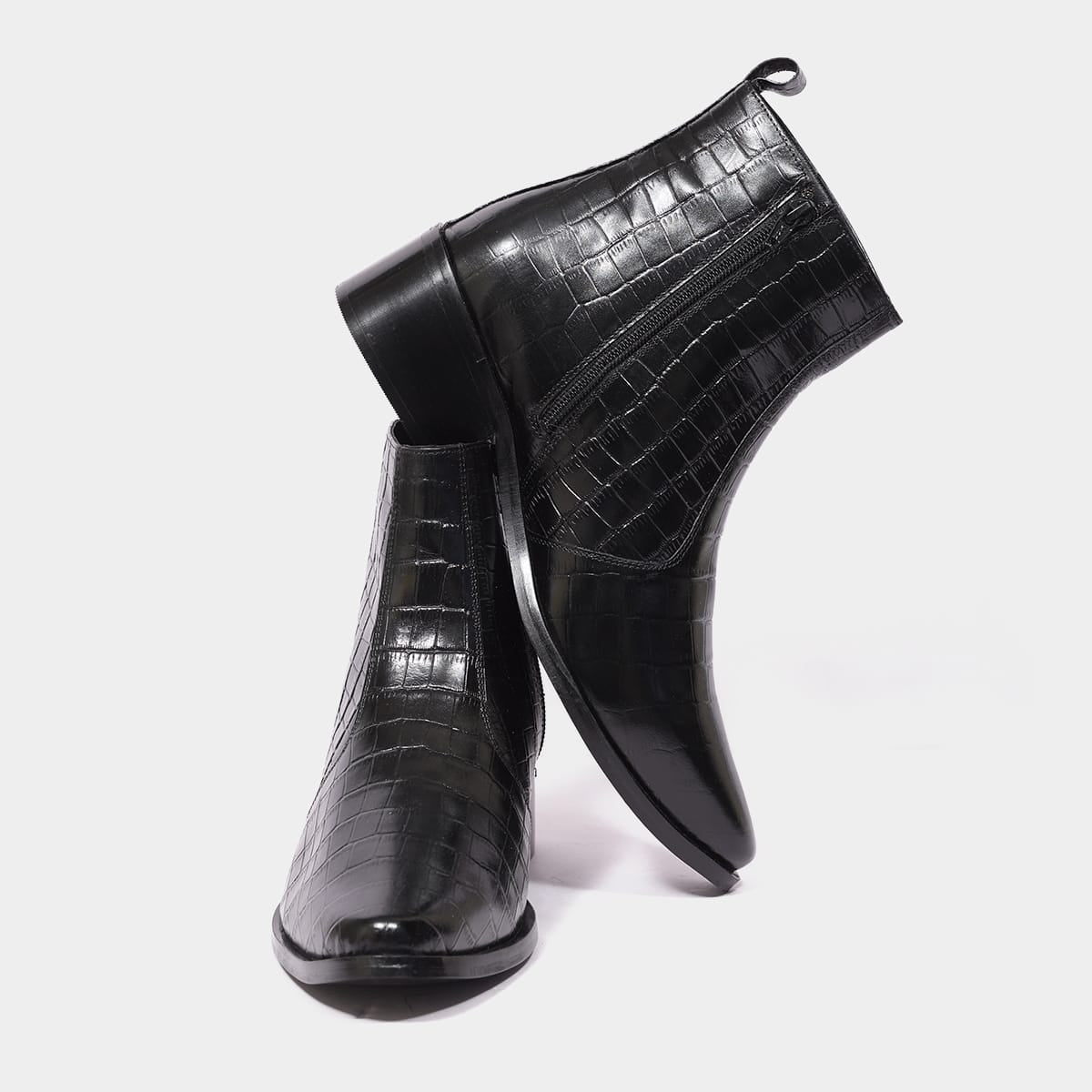 Giovano Moreti Pure Leather Croco Texture Zip-Up High Ankle Chelsea Boots for Men