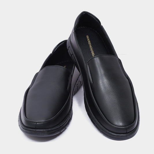 Men's Black Leather Slip-On Loafers – Casual Comfort Shoes