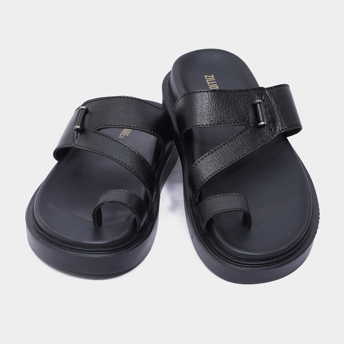 Men's Black Leather Toe Ring Sandals – Casual Slip-On Chappals