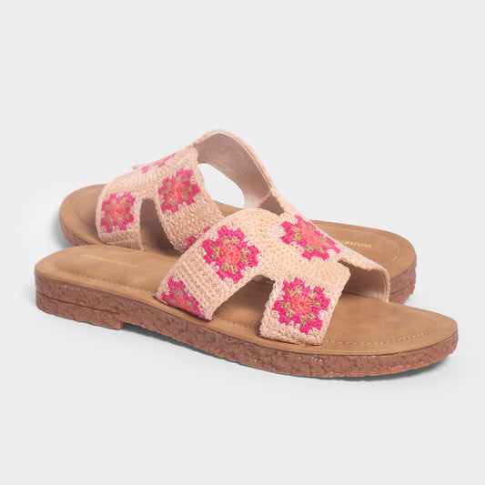 Women Fabric Floral Embroidered Slides