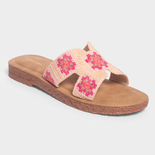 Women Fabric Floral Embroidered Slides