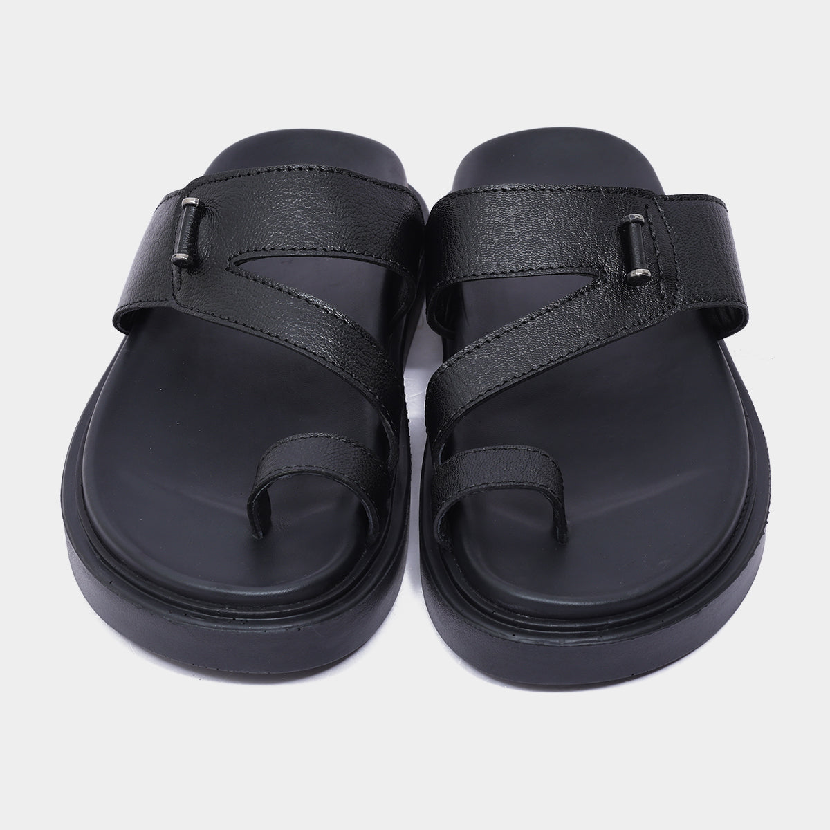 Men's Black Leather Toe Ring Sandals – Casual Slip-On Chappals