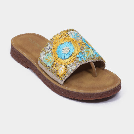 Women's Floral Kadhai Slider – Festive Toe Ring Flats