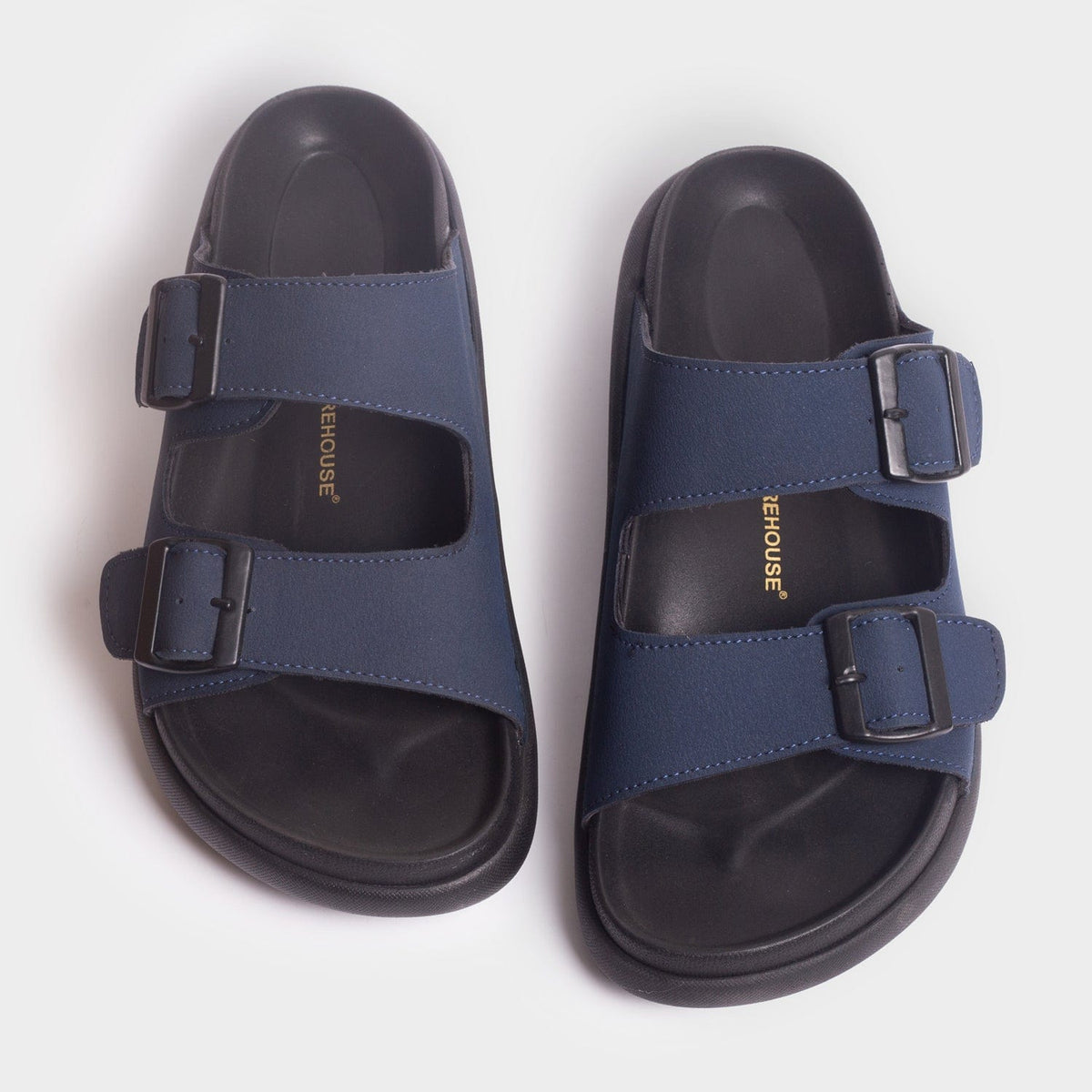 Double Buckle Arch Slider for Men – Back View | Warehouse Footwear