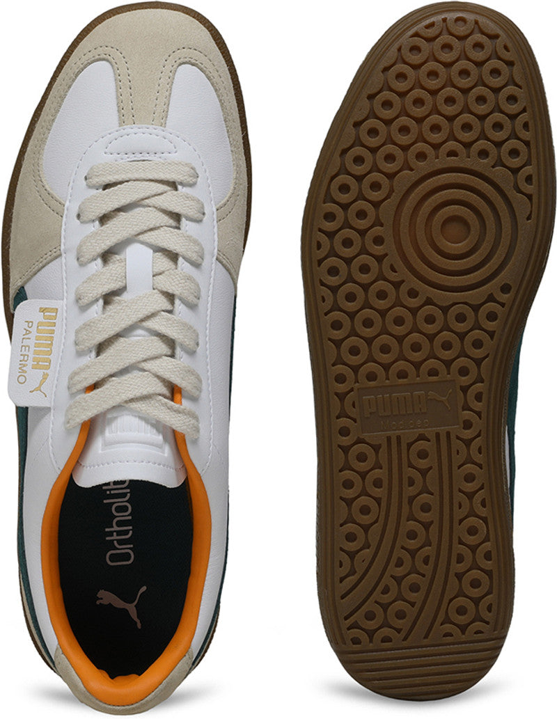 Puma Palermo Sneakers – White, Emerald & Gum Sole | Men's Retro Suede Low-Top Shoes
