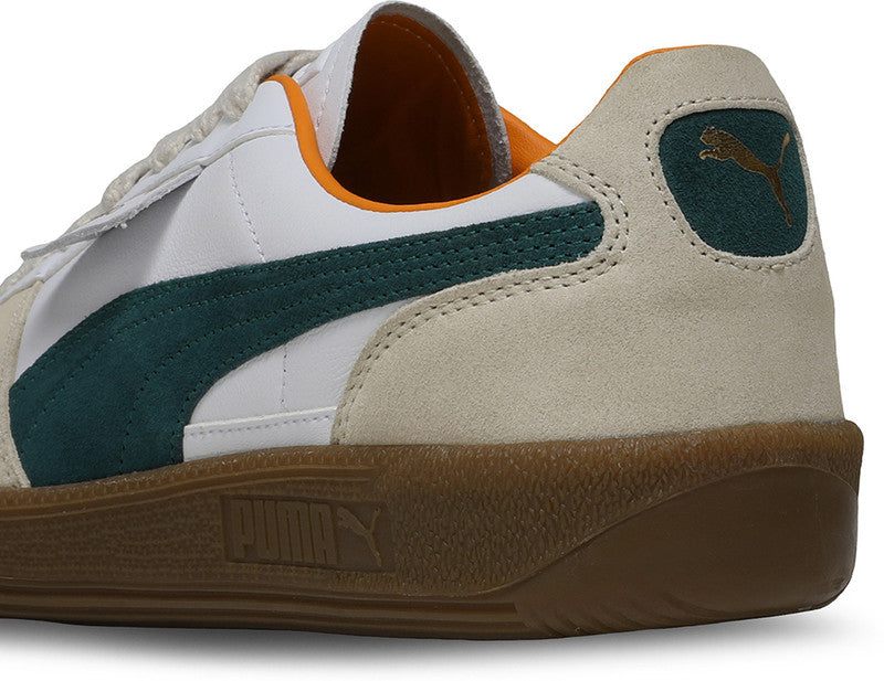 Puma Palermo Sneakers – White, Emerald & Gum Sole | Men's Retro Suede Low-Top Shoes