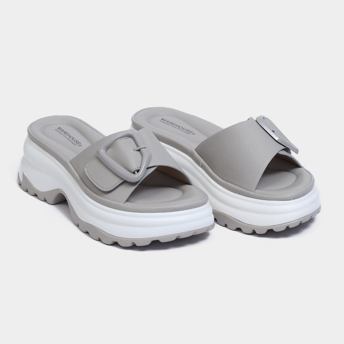 Unique Buckle Open Toe PU Flex Slide for Women