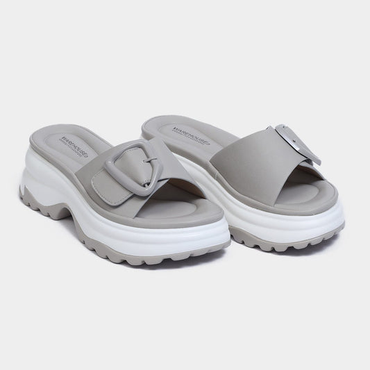 Unique Buckle Open Toe PU Flex Slide for Women