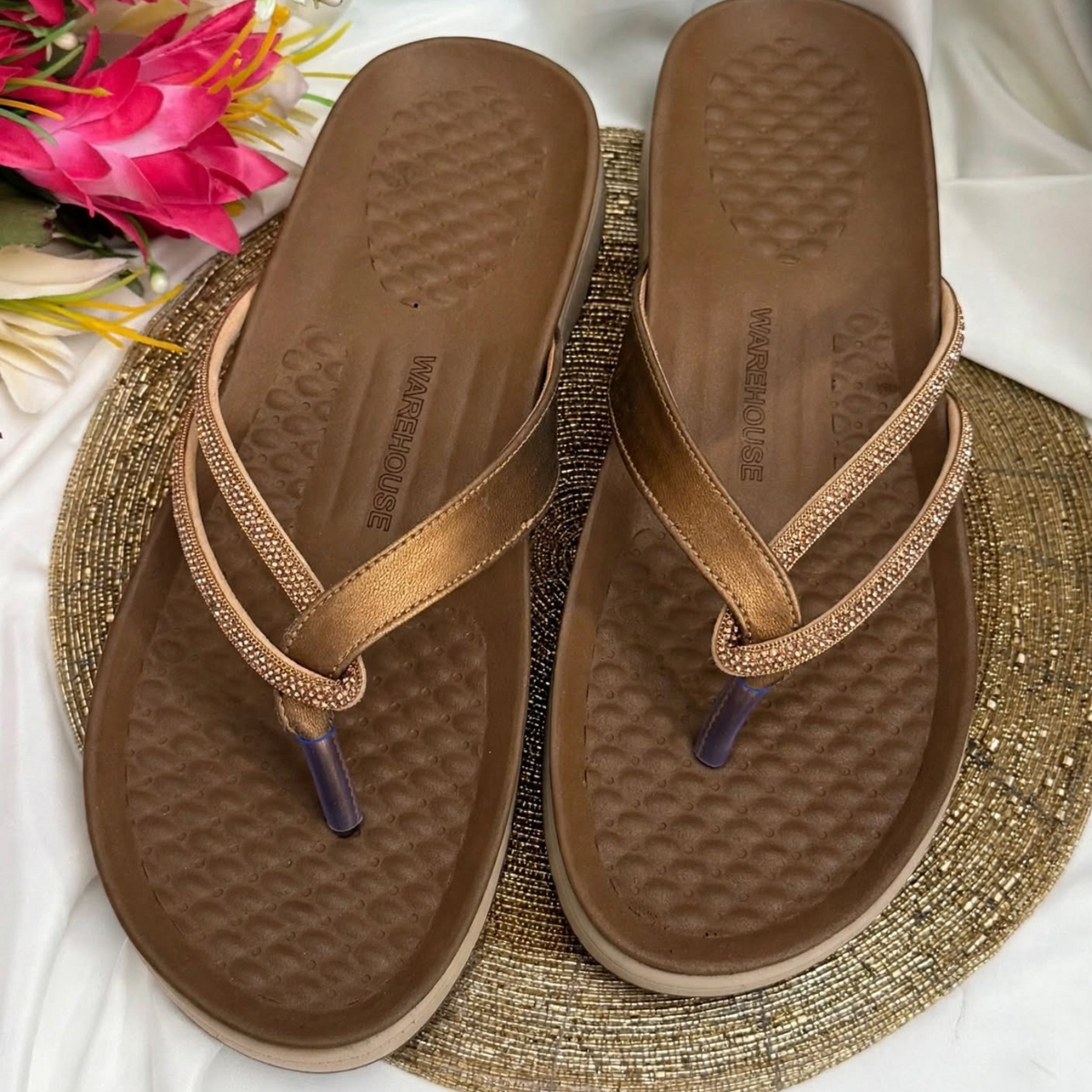 Sparkle Double-Strap Rhinestone Comfort Flip-Flops for Women