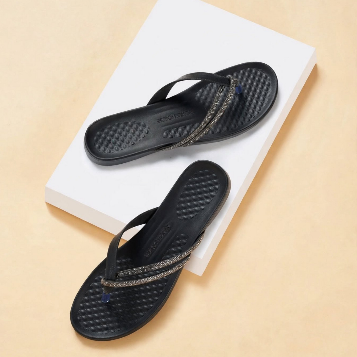 Sparkle Double-Strap Rhinestone Comfort Flip-Flops for Women