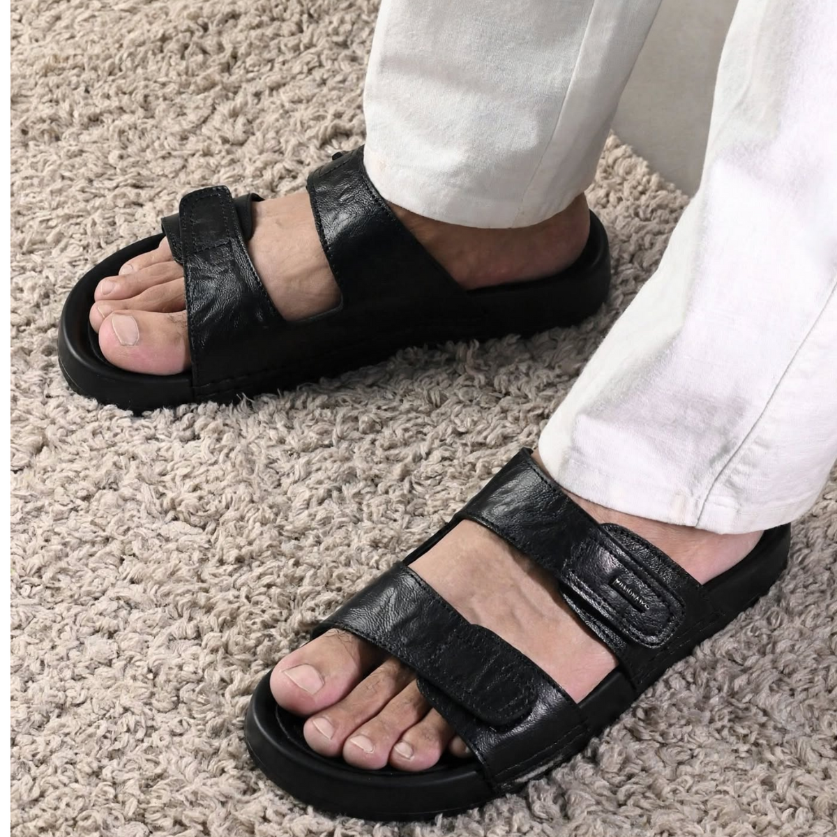 ZILLIONAIRE Men's Double Velcro Premium Comfort Slides