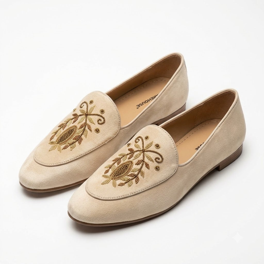 Cream Embroidered Traditional Mojari for Men