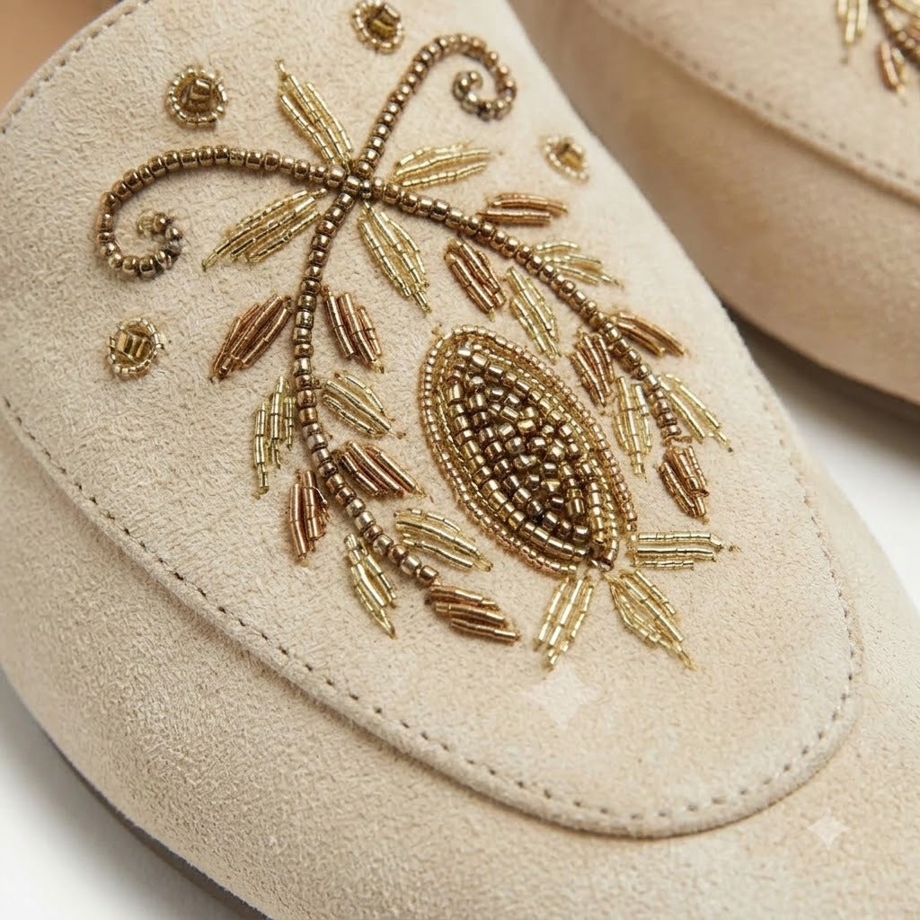 Cream Embroidered Traditional Mojari for Men