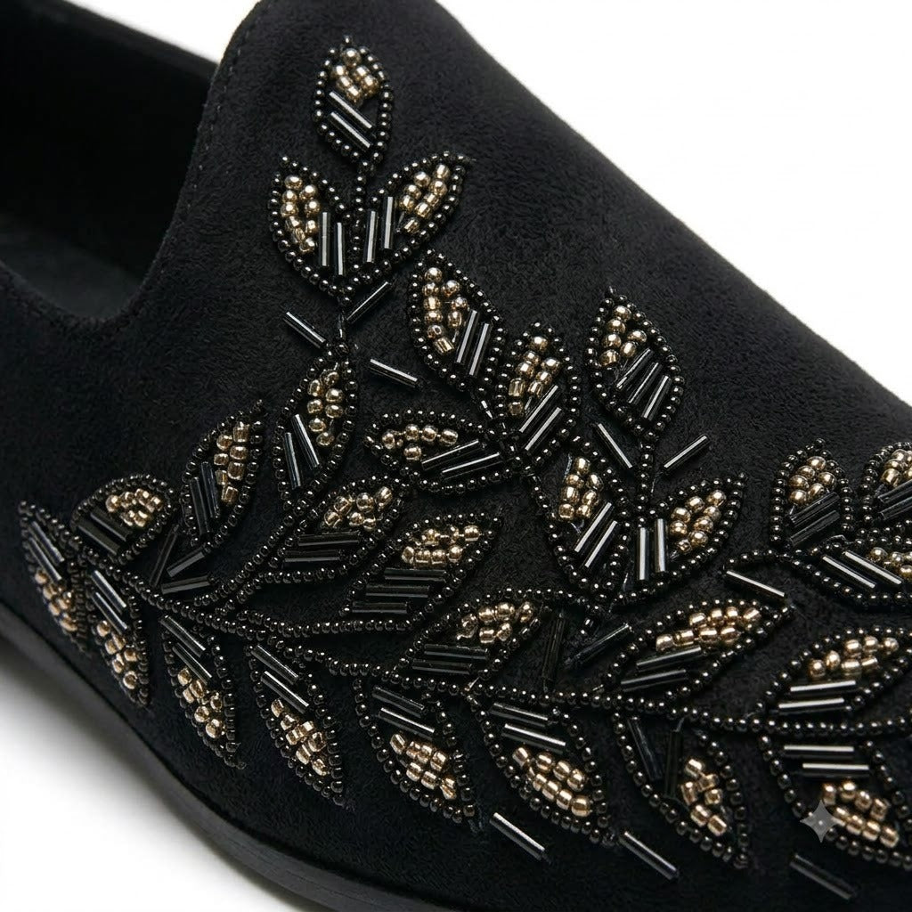 Beaded Leaf Slip-On Ethnic Mojari for Men