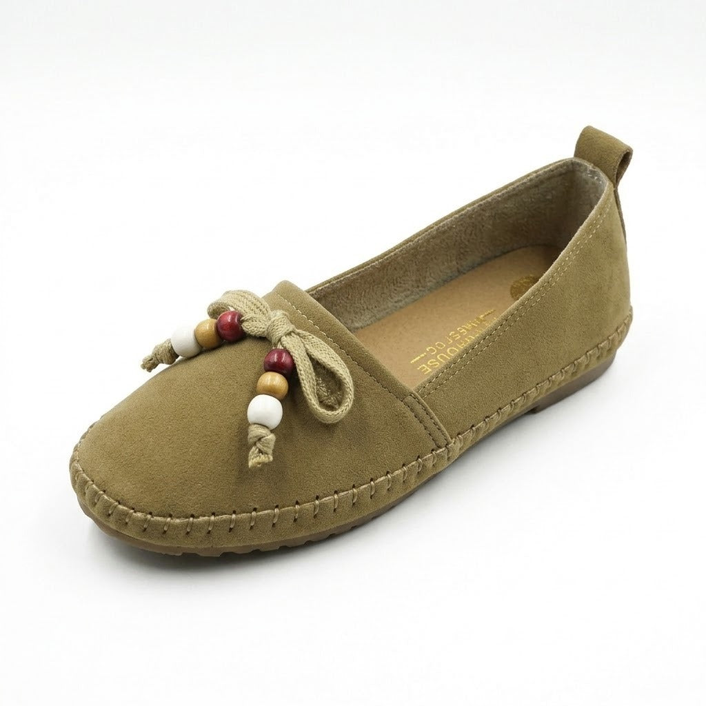 Beaded Bow Casual Belly for Women with Massage Insole